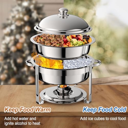 2 Pack 8QT Round Chafing Dish for Buffet Set with Lids, Silver - color: Silver-02