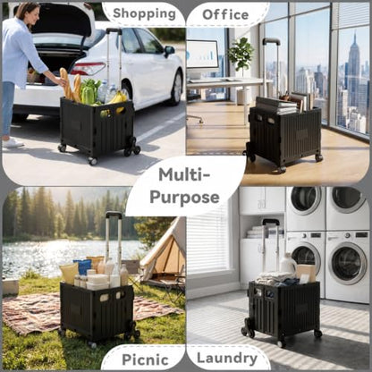 Foldable Shopping Cart: Plastic Stair Climbing Cart & Rolling Crate - color: Black(stair-climbing)