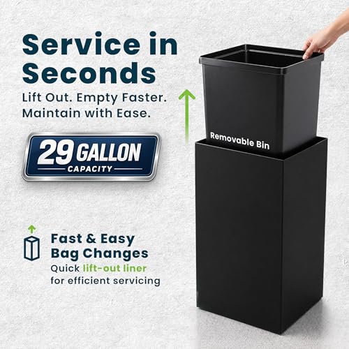 Alpine Commercial Indoor Trash Can - 29 Gallon Modern Looking Black Office Trash can, Metal Trash and Recycling Container with Stickers & 3 Optional Lids (lid Sold Separately) - color: Black Can