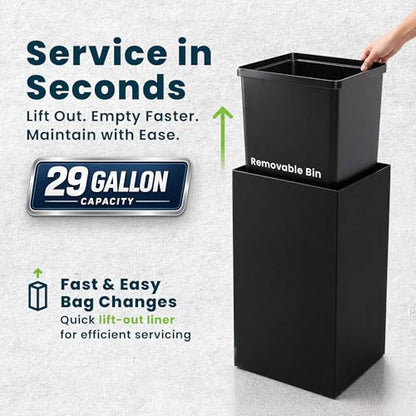 Alpine Commercial Indoor Trash Can - 29 Gallon Modern Looking Black Office Trash can, Metal Trash and Recycling Container with Stickers & 3 Optional Lids (lid Sold Separately) - color: Black Can