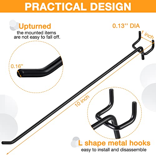 Shimeyao 100 Pcs Peg Board Hooks Stainless Steel Pegs,10 Inch,Black - color: Black, size: 10 Inch