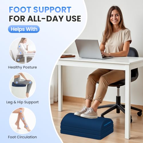 TranquilRelax Foot Rest Under Desk, 3-Height Adjustable Foot Stool, Blue - color: Blue, size: XX-Large