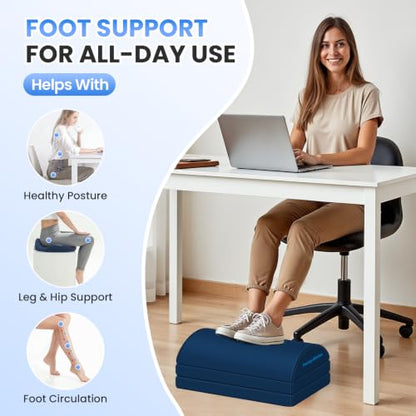 TranquilRelax Foot Rest Under Desk, 3-Height Adjustable Foot Stool, Blue - color: Blue, size: XX-Large