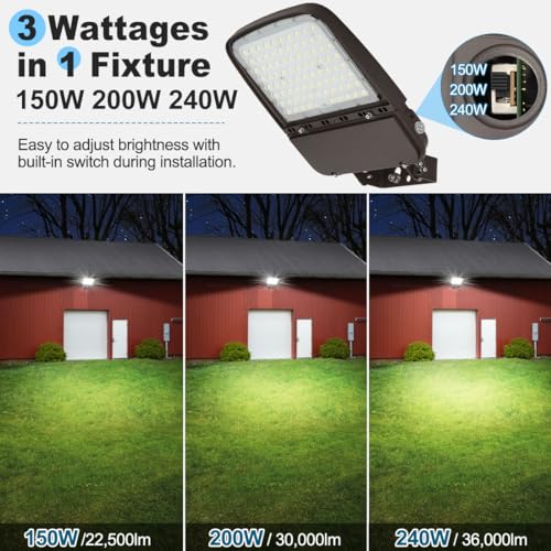 LED Parking Lot Light 240W/200W/150W Adjustable with Dusk to Dawn