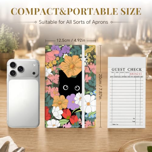 Server Book,7 Pocket Zipper Organizer,Server Books for Waitress - color: Flower Black Cat