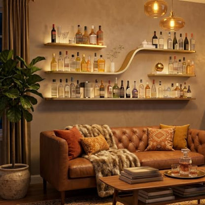 78" Gold Wall Mounted Wine Rack with LED Lights - color: Gold, size: 78in