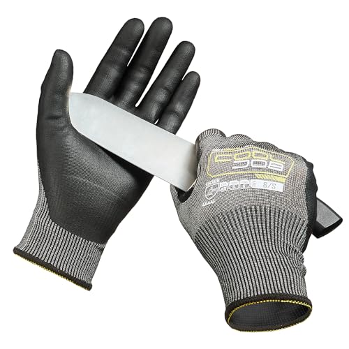 COOLJOB A9 Cut Resistant Safety Work Gloves with Grip, Touchscreen Nitrile Coated Heavy-duty for Glass Metal Sheet Handling - color: A9 Grey (Pack of 1), size: Medium