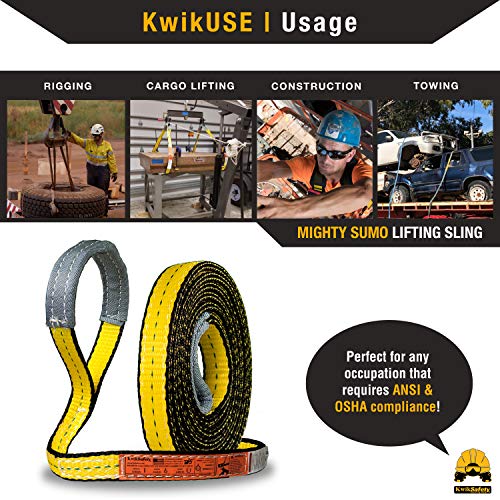 KwikSafety - Charlotte, NC - Mighty Sumo 1”x 12’ Poly Web Sling Lifting Strap Construction ASME OSHA / 3200lbs Vertical 2550lbs Choker 6400lbs Basket/Rigging Moving Towing Hoisting Gear - size: 1"x12' | 3200 lbs