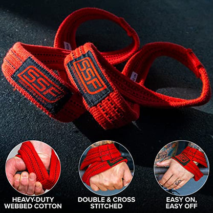 SERIOUS STEEL FITNESS Red Figure 8 Lifting Straps | Deadlift & Strongman Axle Straps - 3 Sizes - color: Red, size: (60 CM - Less than 7.25" Wrist)