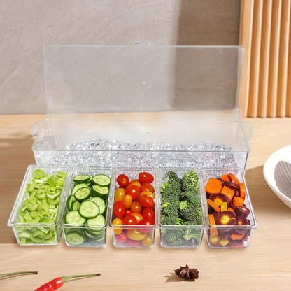 Chilled Condiment Server with 5 Containers & Lids,Ice Tray for Bar & Party