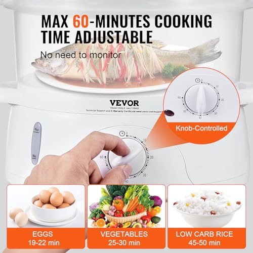 VEVOR Electric Food Steamer, 7.4Qt Electric Vegetable Steamer with 2-Tier Stackable Trays, Food-Grade Food Steamer for Cooking with 60 Min Timer, Auto Shut-Off & Boil Dry Protection (800W) - size: 2-Tier