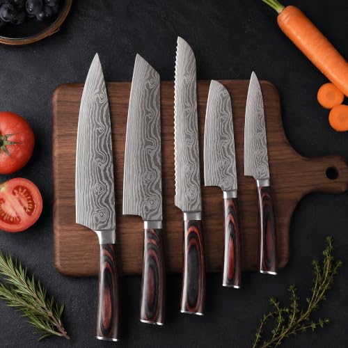 Japanese Knife Set, 5 Piece Kitchen Knives with Sheaths - size: 5PCS Silver