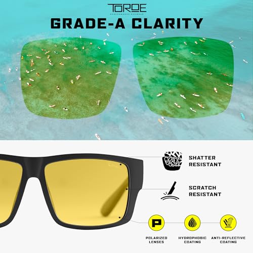TOROE VALLEY Polarized z87+ Men Sunglasses - color: Matte Black | Black Emblem | Yellow Hd