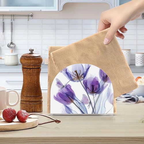 Tulips Napkin Holder for Table Butterfly Acrylic Tissue Dispenser - color: tulips and butterfly