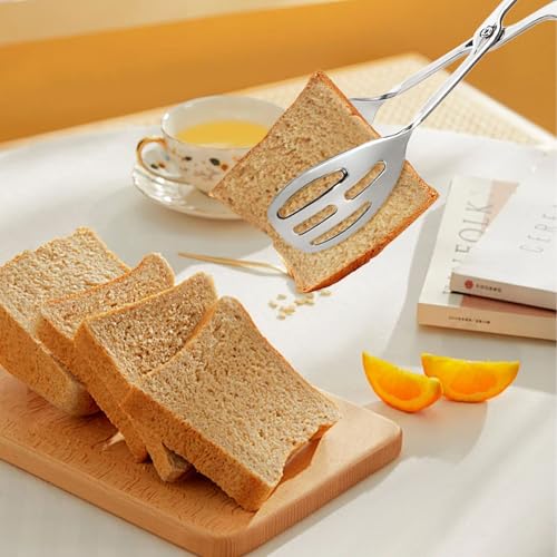 Jucoan 2 Pack Buffet Tongs Salad Tong, 10 Inch Stainless Steel Food Serving Bread Tongs with Scissor Handles for Kitchen, Party - color: Silver