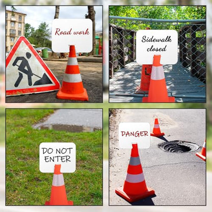 Geetery 6 Pcs Blank Traffic Cone Signs, 10.4"x12.6" Write-on Sign, White - color: White