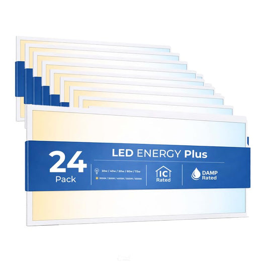 24 Pack 2x4 LED Flat Panel Light for Drop Ceiling, 9360lm Selectable 30W/40W/50W/60W/72W, Color Temperature 3000K/3500K/4000K/5000K/6500K, 0-10V Dimmable, 120-277V, ETL - size: 2X4 FT LED - 24 PACK