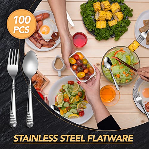 200 Pcs Dinner Forks and Spoons Silverware Set,Stainless Steel