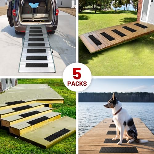 ROBLOCK 5 PCS Rubber Stair Tread for Wooden Steps, Skid Resistant Stair and Outdoor Stair, 15.5" x 4" 5 Packs Non Slip Outdoor Stair Treads, Black