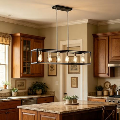 Rectangle Chandeliers Kitchen Light Fixtures Farmhouse Dining Room Light for Dining Rooms,Black&Brushed Brass Light Fixture Matte 6-Light Industrial Pendant Lighting - color: Black & Brushed Nickel, size: 6 Lights