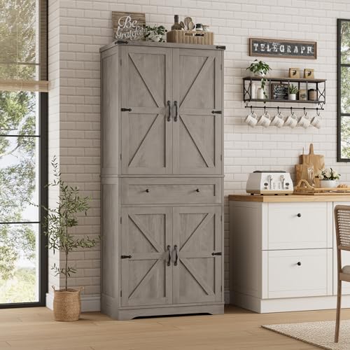 HOSTACK Kitchen Pantry Storage Cabinet, Farmhouse Pantry Cabinet, Ash Gray - color: Ash Gray