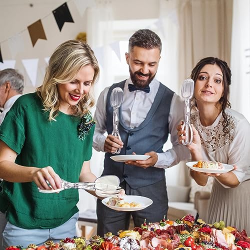 Tioncy 6 Pack Plastic Salad Scissor Tongs 11.5 Inches for Serving Reusable Food Tongs, Clear Utensils for Chef Cooking, Kitchen, Buffet, Party, Catering Supplies