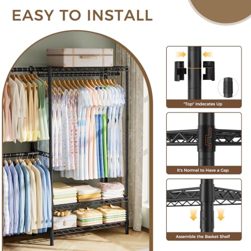 Golpart Heavy Duty Clothes Rack Metal Wardrobe with Adjustable Wire Shelves - color: Black, size: 15.75"D x (70~88.5)"W x 76.5"H