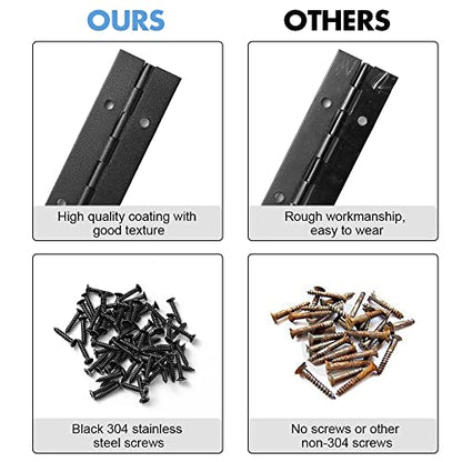 4 Pack 16 Inch Piano Hinge, Heavy Duty Continuous Hinge with Holes for Cabinets Boat Marine Door, 304 Stainless Steel 0.04" Leaf Thickness 1.2'' Open Width (Black) - size: 16 Inch
