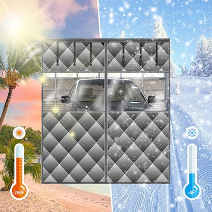Magnetic Thermal Insulated Door Curtain with Detachable Visible Windows, Thicken Polyester Fiberfill & Durable Oxford Fabric, Hands Free Windproof Door Screen, Fit Doors Size Up to 8 x 7 FT, Grey - size: Fit Doors Size Up to 8 x 7 FT