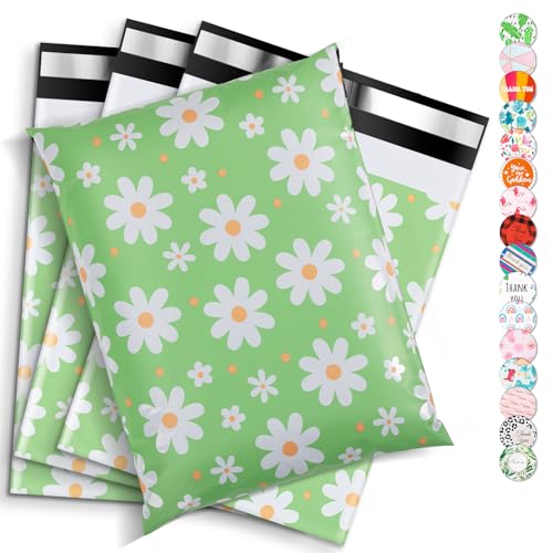 Oududianzi Poly Mailers 10x13, 100PCS Waterproof Shipping Bags, Self-Sealing Mailers Poly Bags, Mailing Envelopes Bulk, Packaging Bags for Online and offline Small Bussiness - color: Big Daisy, size: 10x13 - 100Pack