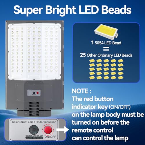 10500W Solar Street Lights Outdoor, 650000LM 7000K Solar Parking Lot Lights Dusk to Dawn 40000mAh IP67 Waterproof Pole Security Flood Lamps with Motion Sensor and Remote for Yard, Garage, Driveway - size: 136A-L