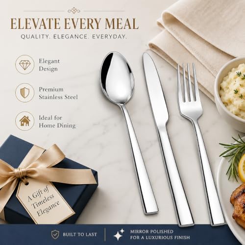 18-Piece Stainless Steel Silverware Set for 6, Mirror Polished Flatware Set Includes 6 Dinner Knives, 6 Dinner Forks & 6 Dinner Spoons, Dishwasher Safe Cutlery Set for Home Kitchen Restaurant - size: 7.9-9.1inches silverware set 18P