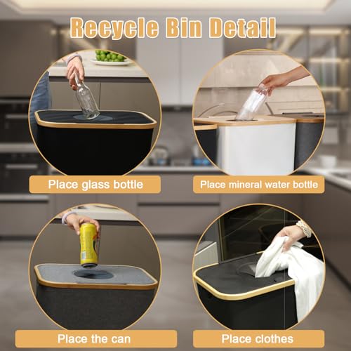 26 Gallon/100L Kitchen Recycling Bin with Lid & 2 Reusable Inner Bags - Ideal for Bottles, Cans, Glass, Plastic Waste (White) - color: White