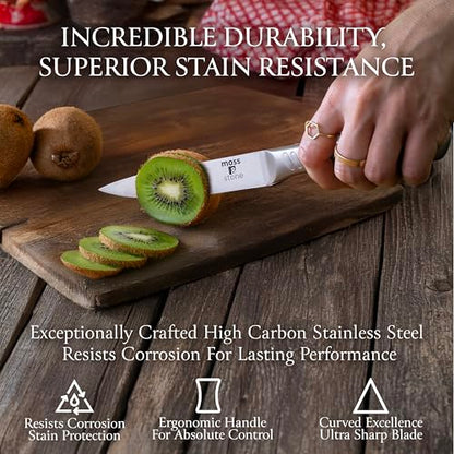 Moss & Stone Small 6 Pcs Kitchen Knife Set with Block, Stainless Steel - color: Stainless Steel, size: 6 Pcs