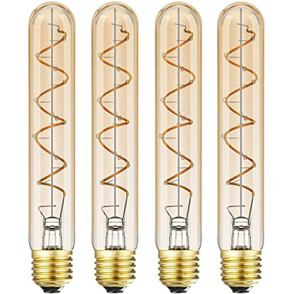 Leools Dimmable T10 LED Bulbs, Warm White 2200K Amber, 7.3inch Long Tubular Light Bulb, 40 Watt Vintage Edison LED Filament Bulb,400lm,E26 Base Led Tube Bulb,Amber Glass,Pack of 4 - style: 7.3in(185mm)