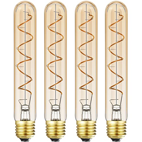 Leools Dimmable T10 LED Bulbs, Warm White 2200K Amber, 7.3inch Long Tubular Light Bulb, 40 Watt Vintage Edison LED Filament Bulb,400lm,E26 Base Led Tube Bulb,Amber Glass,Pack of 4 - style: 7.3in(185mm)