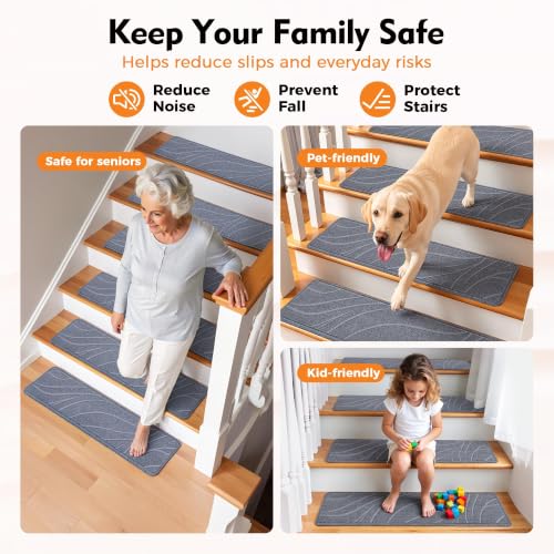 Stair Treads for Wooden Steps, 15 PCS 8"x30", Grey - color: Grey