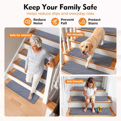 Stair Treads for Wooden Steps, 15 PCS 8"x30", Grey - color: Grey