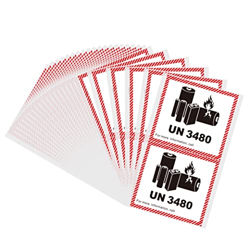 HYBSK 50PCS 4.7" x 4.3" Lithium Ion Battery Transport Caution Warning Labels for Shipping (UN3480) - size: UN3480