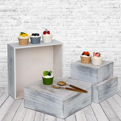 4 Pieces Wooden Cake Stands,Antique White Cupcake Stands for Display,12 inches Square Wooden crates,Wood Display risers for Wedding,Birthday Party,Christmas,etc. (Antique White) - color: Antique White