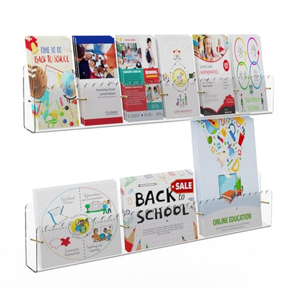 Brochure Holder Wall Mount, 2 Pack Acrylic Modular Flyer with Adjustable Magnetic Golden Bolt, Wavy Lace Pamphlet Display Stand for Organizer Trifold Flyer, Document, Leaflet, 6 Slots - color: 6 Slots