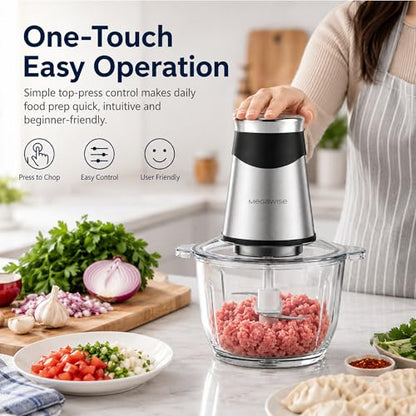 MEGAWISE 800W Electric Food Chopper, 2.2L Glass & 1.2L Stainless Bowls