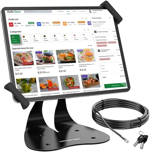 AboveTEK Anti-Theft iPad Kiosk Stand, 360° Swivel POS Tablet Mount with Security Cable & Key, Fits 7–13-inch iPad & Samsung Galaxy Tab, Perfect for Retail & Business