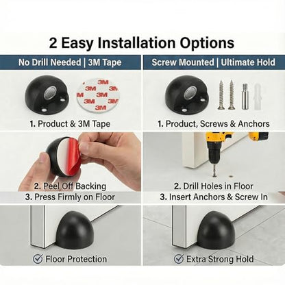 Magnetic Door Stop, Cushioning Bumper & Draft Hold, 2-Pack, Black - color: Black