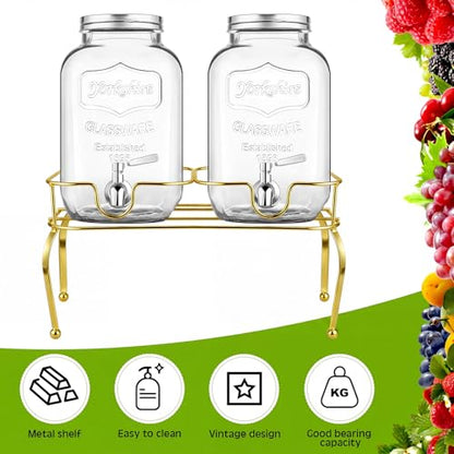 Blulu 2 Compartment Metal Drink Dispenser Stand, Gold 2 Gallons Stand Only - color: Gold, size: 2 Compartments, 2 Gallons
