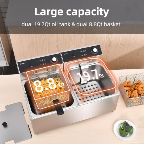 Commercial Deep Fryer with Basket, 40QT 3400W Electric Fryer for Home Use - size: 22L