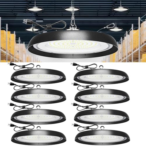 8Pack 200W UFO LED High Bay Light,30000lm 6000K Daylight 2000W Equivalent with 59inch US Plug Cable Garage Lights Commercial Warehouse Bay Light for Garage Factory Lowbay Area Lighting