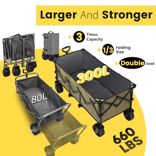 Sekey 300L Extended Collapsible Wagon, 660 lb Capacity, 48 in Long - color: Khaki