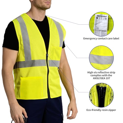 AYKRM 2 Pocket Mesh High Visibility Reflective Safety Vest for men & Women ANSI/ISEA 107 Standards - color: Yellow, size: 5X-Large