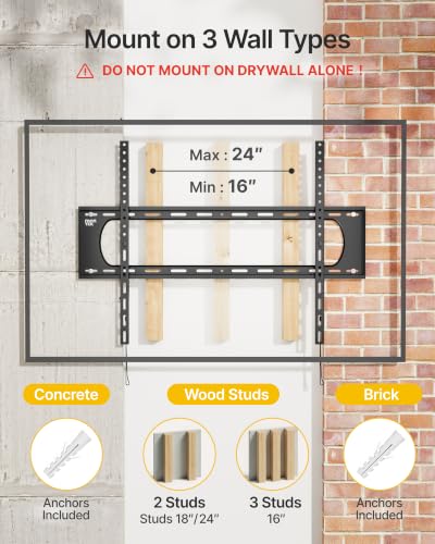 monTEK Heavy Duty Fixed TV Wall Mount for 50-100 Inch TVs up to 220 lb - size: 50-100" Fixed